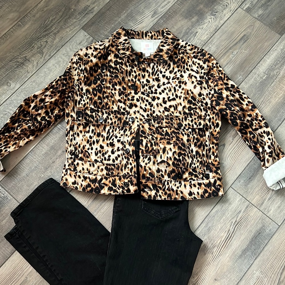 Animal print jean jacket.  Like new